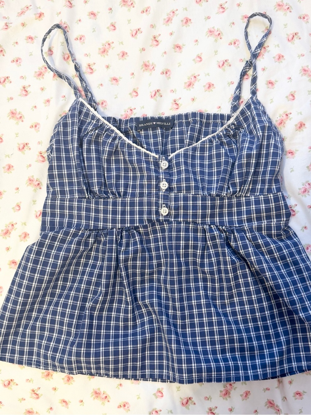 Brandy Melville Blue and White Plaid Spaghetti Strap Tank